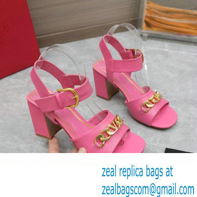 Valentino Heel 8cm VLogo Chain sandals in calfskin leather Pink 2023 - Click Image to Close
