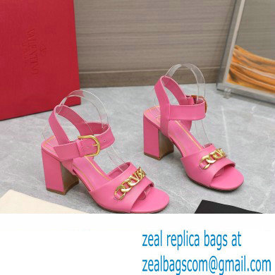 Valentino Heel 8cm VLogo Chain sandals in calfskin leather Pink 2023 - Click Image to Close