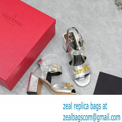 Valentino Heel 8cm VLogo Chain sandals in calfskin leather Silver 2023 - Click Image to Close