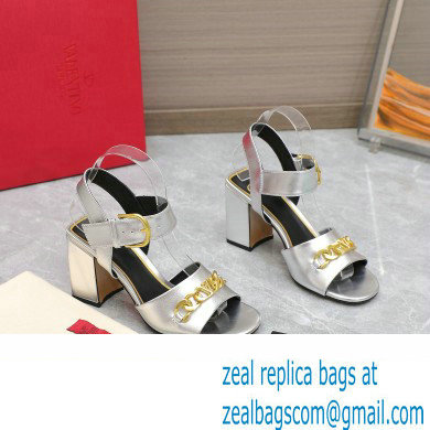 Valentino Heel 8cm VLogo Chain sandals in calfskin leather Silver 2023