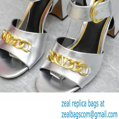 Valentino Heel 8cm VLogo Chain sandals in calfskin leather Silver 2023 - Click Image to Close