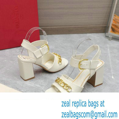 Valentino Heel 8cm VLogo Chain sandals in calfskin leather White 2023 - Click Image to Close