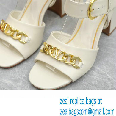 Valentino Heel 8cm VLogo Chain sandals in calfskin leather White 2023 - Click Image to Close