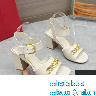 Valentino Heel 8cm VLogo Chain sandals in calfskin leather White 2023 - Click Image to Close