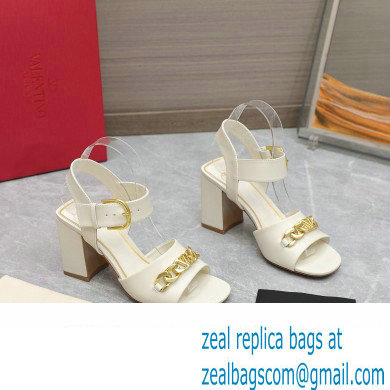 Valentino Heel 8cm VLogo Chain sandals in calfskin leather White 2023