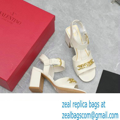 Valentino Heel 8cm VLogo Chain sandals in calfskin leather White 2023 - Click Image to Close