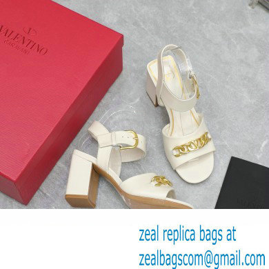 Valentino Heel 8cm VLogo Chain sandals in calfskin leather White 2023