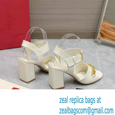 Valentino Heel 8cm VLogo Chain sandals in calfskin leather White 2023 - Click Image to Close