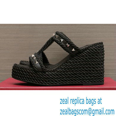 Valentino Heel 9.5cm Platform 3.5cm Rockstud wedge sandals in calfskin Black 2023 - Click Image to Close