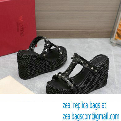 Valentino Heel 9.5cm Platform 3.5cm Rockstud wedge sandals in calfskin Black 2023 - Click Image to Close