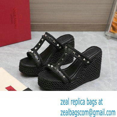 Valentino Heel 9.5cm Platform 3.5cm Rockstud wedge sandals in calfskin Black 2023