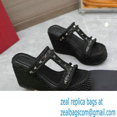 Valentino Heel 9.5cm Platform 3.5cm Rockstud wedge sandals in calfskin Black 2023