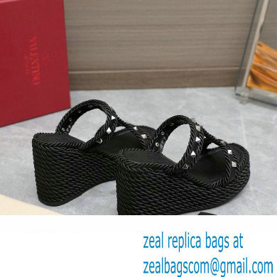 Valentino Heel 9.5cm Platform 3.5cm Rockstud wedge sandals in calfskin Black 2023 - Click Image to Close