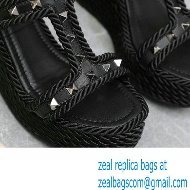 Valentino Heel 9.5cm Platform 3.5cm Rockstud wedge sandals in calfskin Black 2023 - Click Image to Close