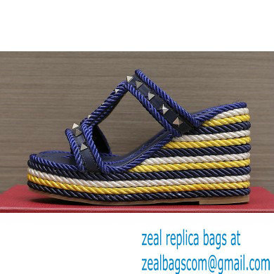 Valentino Heel 9.5cm Platform 3.5cm Rockstud wedge sandals in calfskin Blue/Multicolor 2023 - Click Image to Close