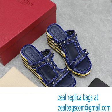 Valentino Heel 9.5cm Platform 3.5cm Rockstud wedge sandals in calfskin Blue/Multicolor 2023 - Click Image to Close
