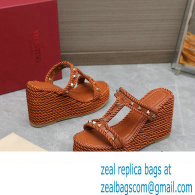 Valentino Heel 9.5cm Platform 3.5cm Rockstud wedge sandals in calfskin Brown 2023