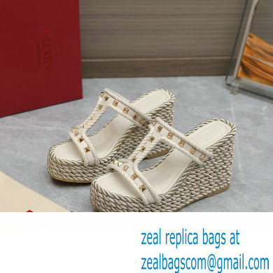 Valentino Heel 9.5cm Platform 3.5cm Rockstud wedge sandals in calfskin White 2023 - Click Image to Close