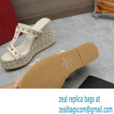 Valentino Heel 9.5cm Platform 3.5cm Rockstud wedge sandals in calfskin White 2023 - Click Image to Close