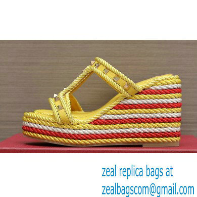 Valentino Heel 9.5cm Platform 3.5cm Rockstud wedge sandals in calfskin Yellow/Red/White 2023