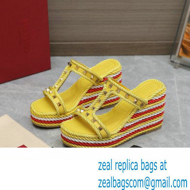 Valentino Heel 9.5cm Platform 3.5cm Rockstud wedge sandals in calfskin Yellow/Red/White 2023 - Click Image to Close