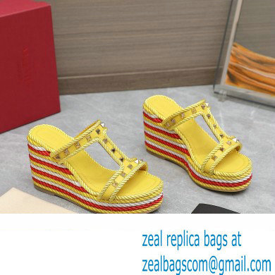Valentino Heel 9.5cm Platform 3.5cm Rockstud wedge sandals in calfskin Yellow/Red/White 2023