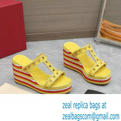 Valentino Heel 9.5cm Platform 3.5cm Rockstud wedge sandals in calfskin Yellow/Red/White 2023 - Click Image to Close