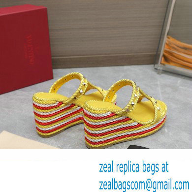 Valentino Heel 9.5cm Platform 3.5cm Rockstud wedge sandals in calfskin Yellow/Red/White 2023 - Click Image to Close