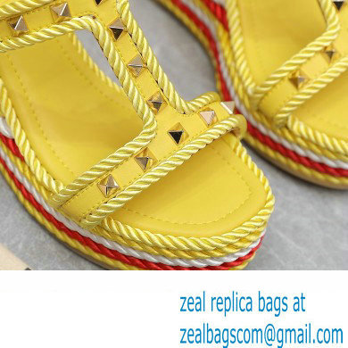 Valentino Heel 9.5cm Platform 3.5cm Rockstud wedge sandals in calfskin Yellow/Red/White 2023