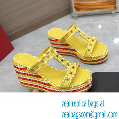 Valentino Heel 9.5cm Platform 3.5cm Rockstud wedge sandals in calfskin Yellow/Red/White 2023