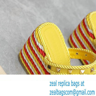 Valentino Heel 9.5cm Platform 3.5cm Rockstud wedge sandals in calfskin Yellow/Red/White 2023 - Click Image to Close