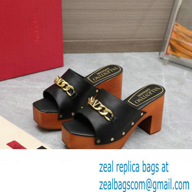 Valentino Heel 9.5cm Platform 3cm VLogo Chain CLOG in calfskin Black 2023 - Click Image to Close