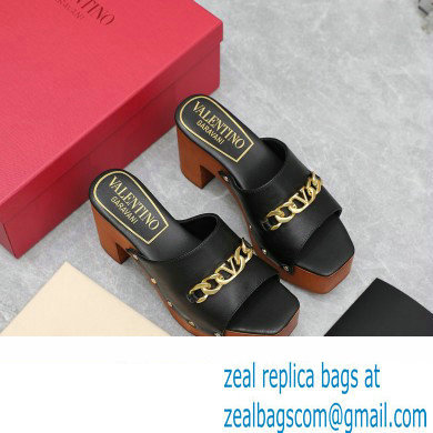 Valentino Heel 9.5cm Platform 3cm VLogo Chain CLOG in calfskin Black 2023