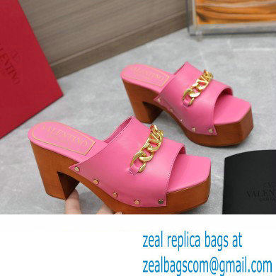 Valentino Heel 9.5cm Platform 3cm VLogo Chain CLOG in calfskin Pink 2023 - Click Image to Close