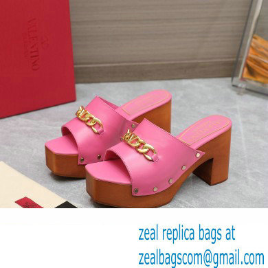 Valentino Heel 9.5cm Platform 3cm VLogo Chain CLOG in calfskin Pink 2023