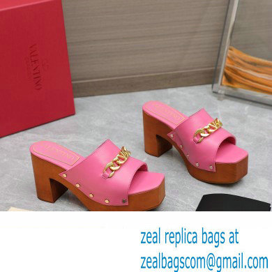 Valentino Heel 9.5cm Platform 3cm VLogo Chain CLOG in calfskin Pink 2023 - Click Image to Close