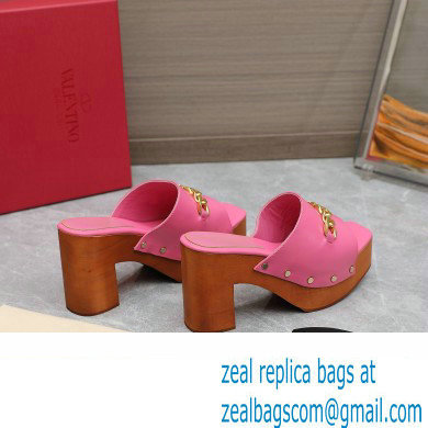 Valentino Heel 9.5cm Platform 3cm VLogo Chain CLOG in calfskin Pink 2023 - Click Image to Close