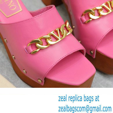 Valentino Heel 9.5cm Platform 3cm VLogo Chain CLOG in calfskin Pink 2023 - Click Image to Close