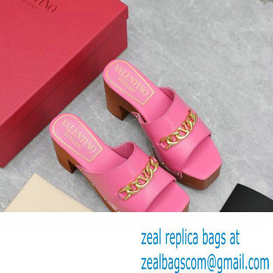 Valentino Heel 9.5cm Platform 3cm VLogo Chain CLOG in calfskin Pink 2023 - Click Image to Close