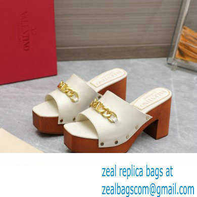 Valentino Heel 9.5cm Platform 3cm VLogo Chain CLOG in calfskin White 2023 - Click Image to Close