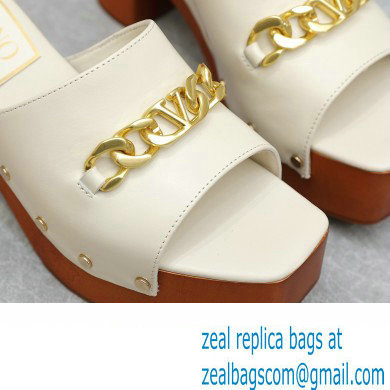 Valentino Heel 9.5cm Platform 3cm VLogo Chain CLOG in calfskin White 2023 - Click Image to Close
