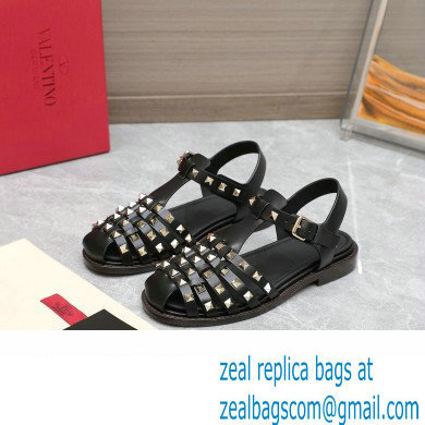 Valentino Rockstud Calfskin Round Toe Sandals Black 2023