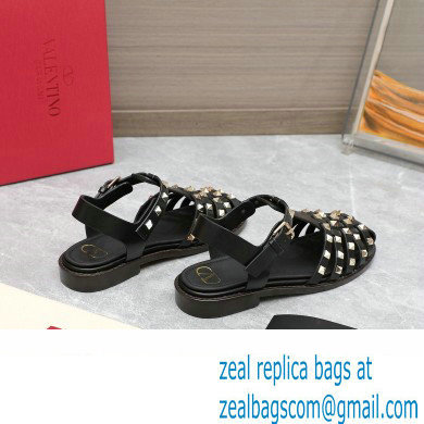 Valentino Rockstud Calfskin Round Toe Sandals Black 2023