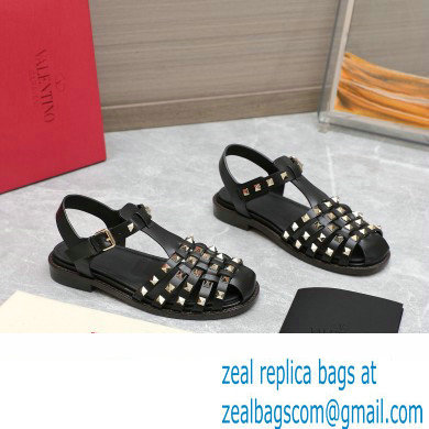 Valentino Rockstud Calfskin Round Toe Sandals Black 2023