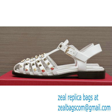 Valentino Rockstud Calfskin Round Toe Sandals White 2023