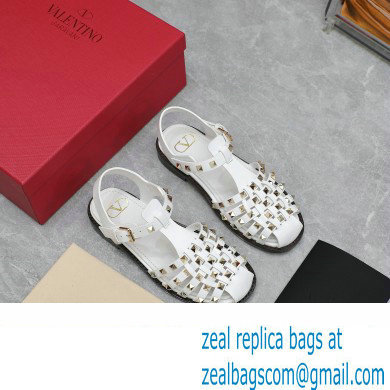 Valentino Rockstud Calfskin Round Toe Sandals White 2023 - Click Image to Close