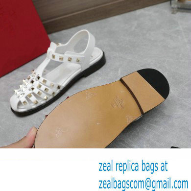 Valentino Rockstud Calfskin Round Toe Sandals White 2023 - Click Image to Close