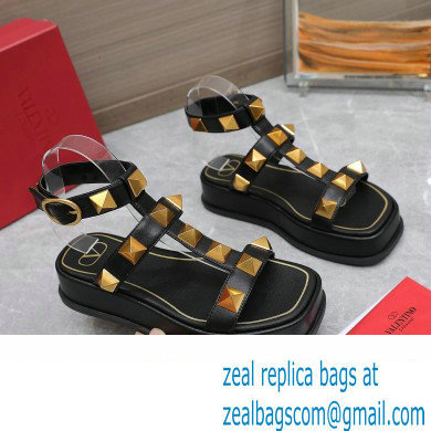Valentino Roman Stud Platform 4cm ANKLE STRAP sandals Black 2023 - Click Image to Close