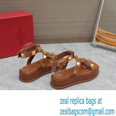 Valentino Roman Stud Platform 4cm ANKLE STRAP sandals Brown 2023 - Click Image to Close