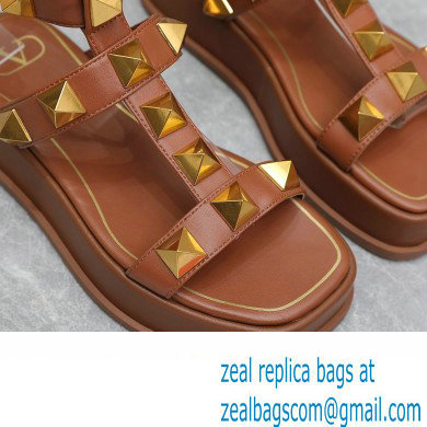 Valentino Roman Stud Platform 4cm ANKLE STRAP sandals Brown 2023